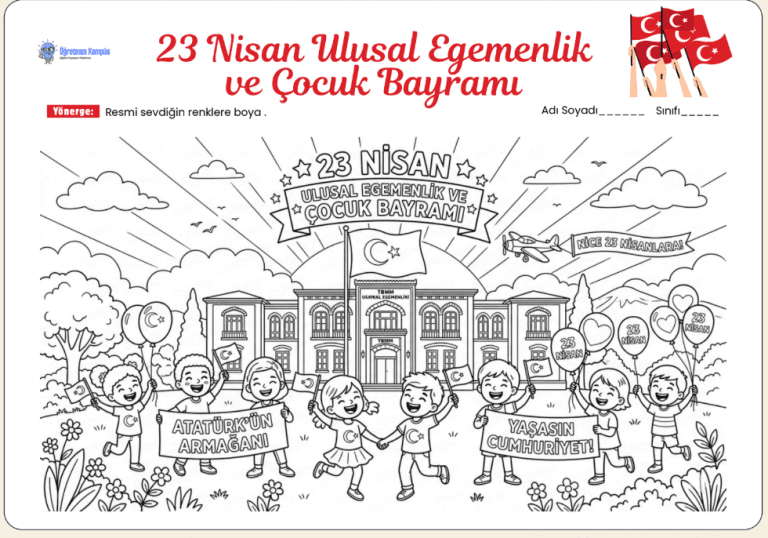 23 Nisan Ulusal Egemenlik ve Çocuk Bayramı Boyama Sayfaları