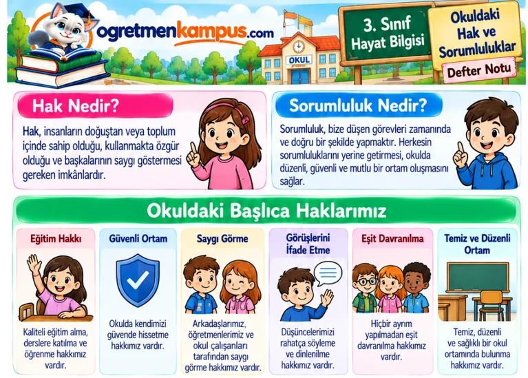 Okuldaki Hak ve Sorumluluklar Defter Notu