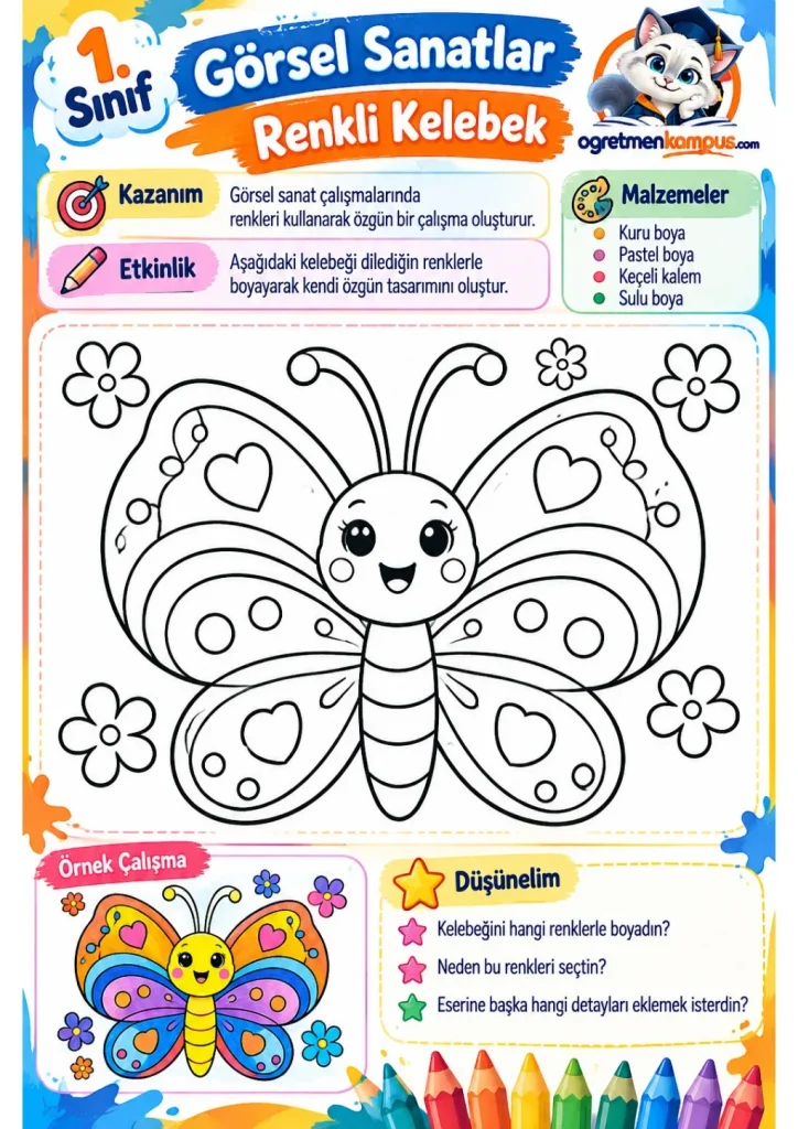 1. Sınıf Görsel Sanatlar Renkli Kelebek