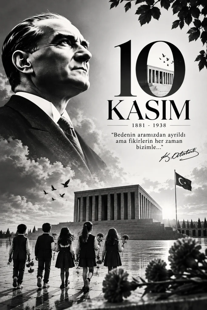 10 Kasım Kapı Poster Çalışması Siyah Beyaz