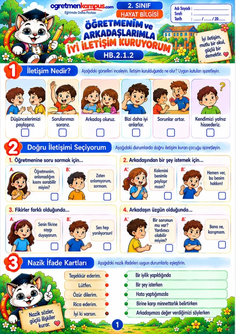 2. Sınıf Hayat Bilgisi Etkili İletişim Kuruyorum Etkinliği