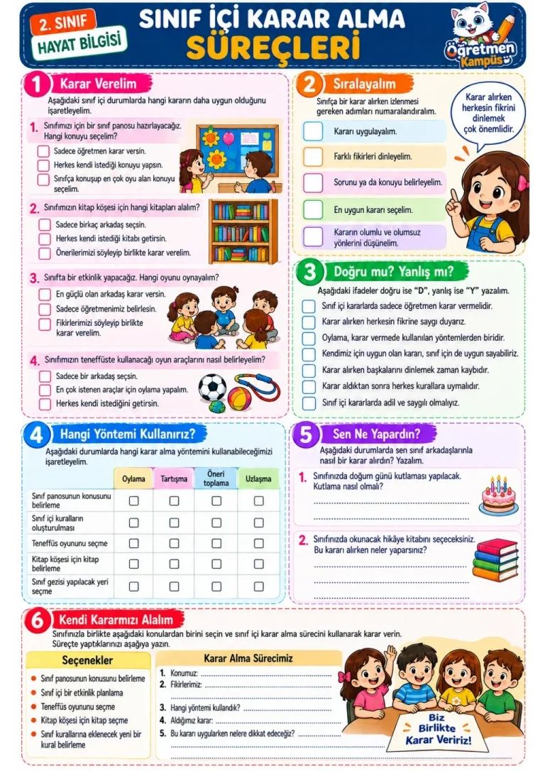 2. Sınıf Hayat Bilgisi Sınıf İci Karar Alma Etkinliği