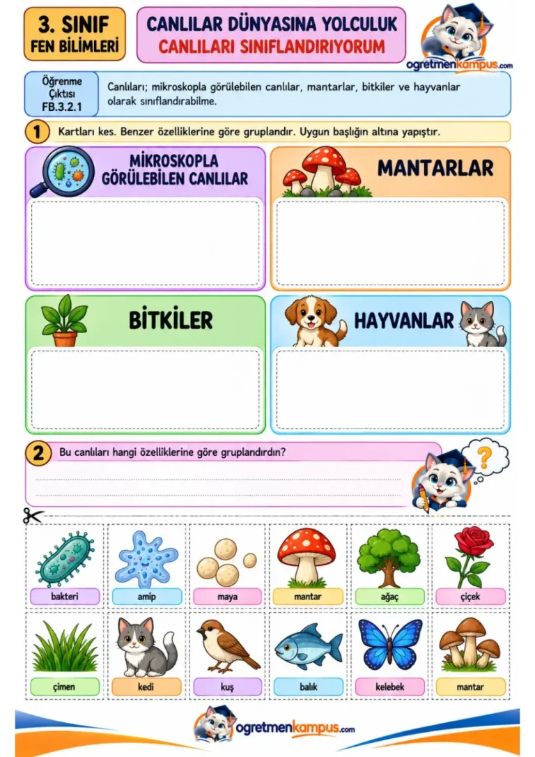 3. Sınıf Fen Bilimleri Canlıları Sınıflandırıyorum Etkinliği