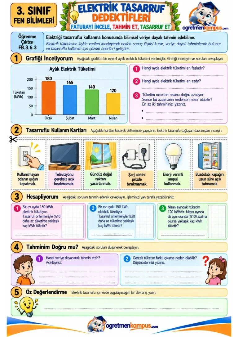 3. Sınıf Fen Bilimleri Elektrik Tasarruf Dedektifleri