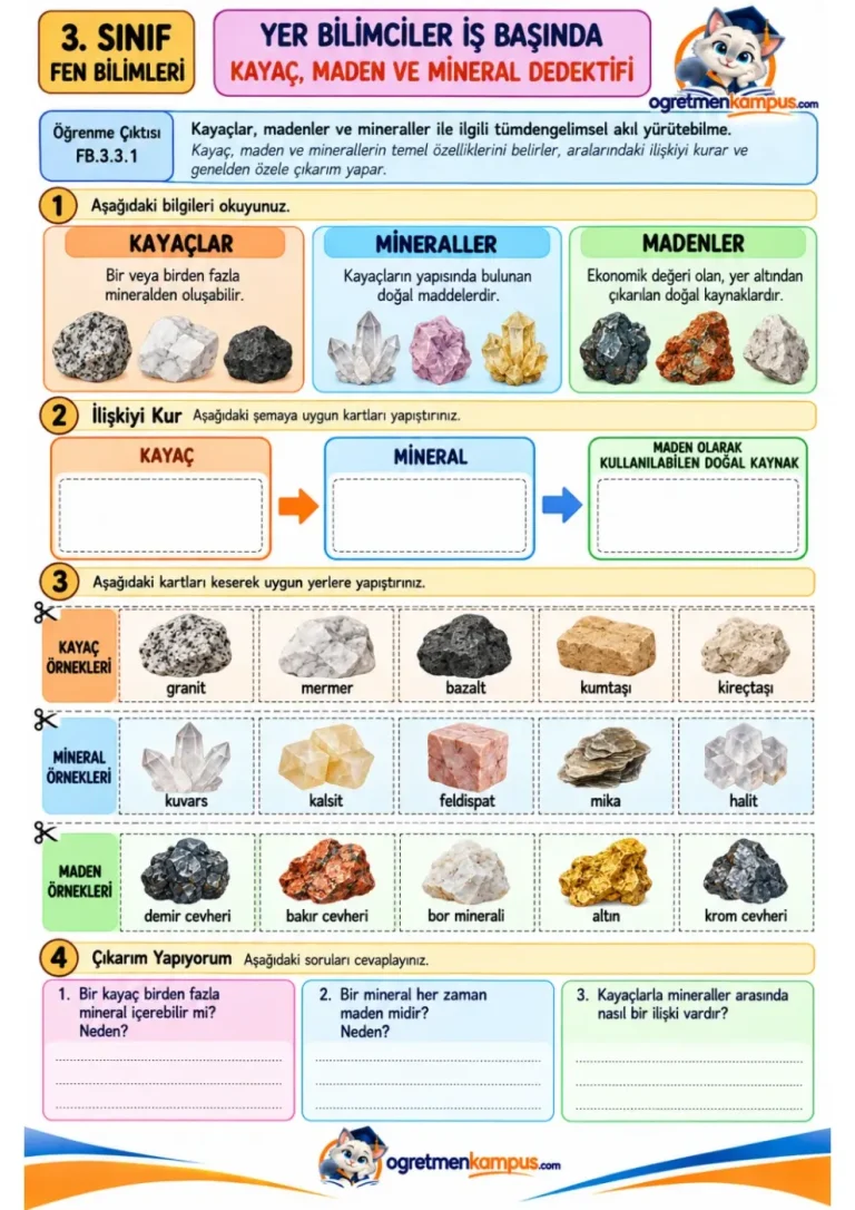 3. Sınıf Fen Bilimleri Kayaç Maden Mineral Dedektifi Etkinliği