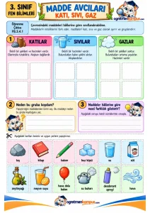 3. Sınıf Fen Bilimleri Madde Avcıları Katı Sıvı Gaz Etkinliği