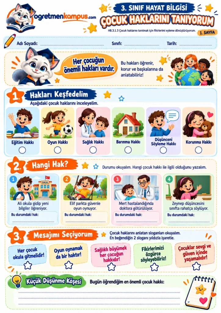 3.Sınıf Hayat Bilgisi Çocuk Haklarini Tanitma Etkinliği