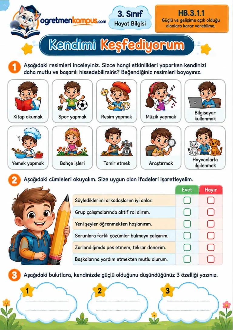 3. Sınıf Hayat Bilgisi Kendimi Keşfediyorum