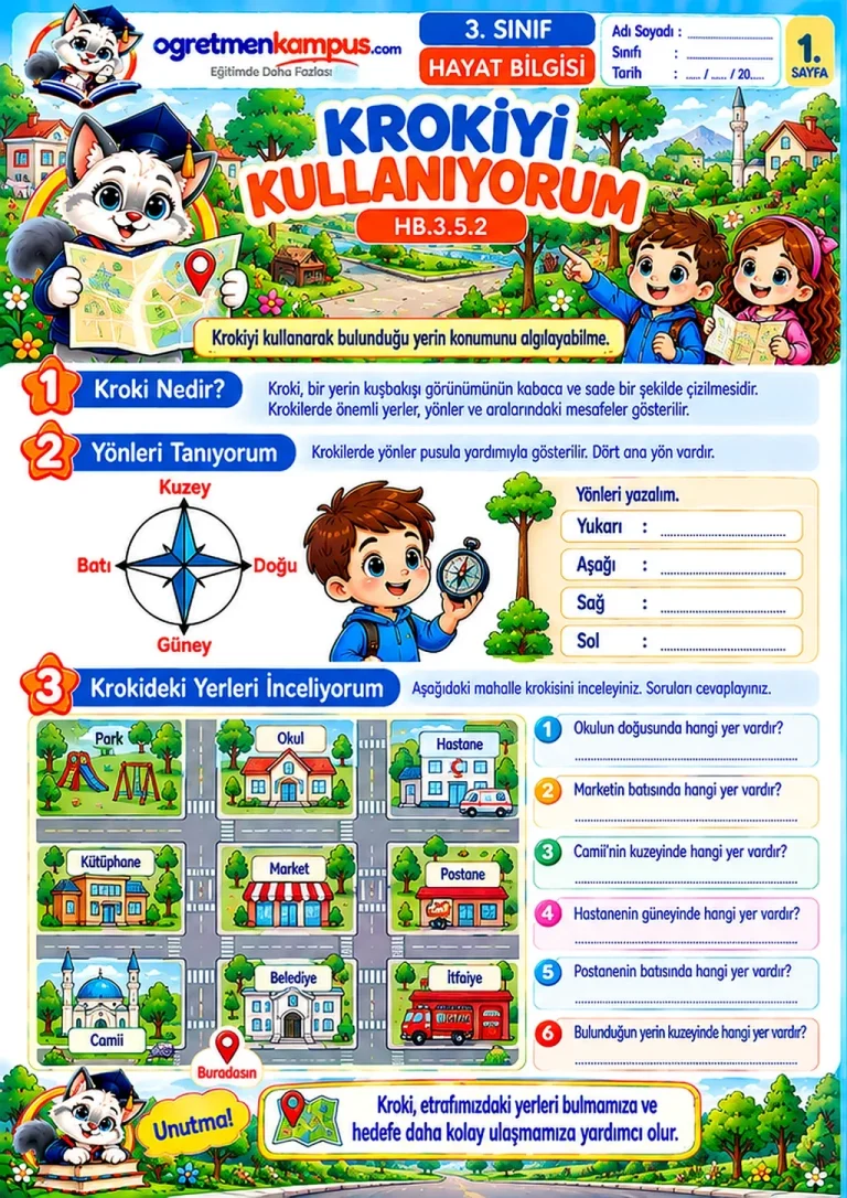 3. Sınıf Hayat Bilgisi Krokiyi Kullanıyorum Etkinliği