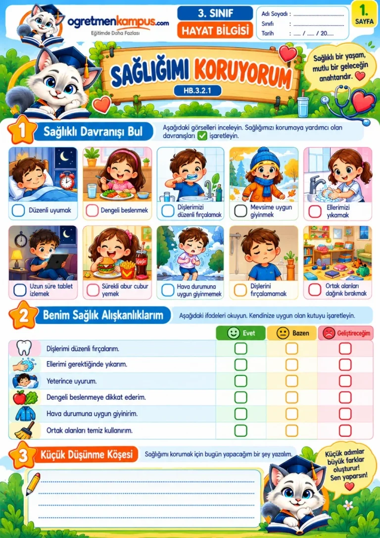 3. Sınıf Hayat Bilgisi Sagligimi Koruyorum Etkinliği
