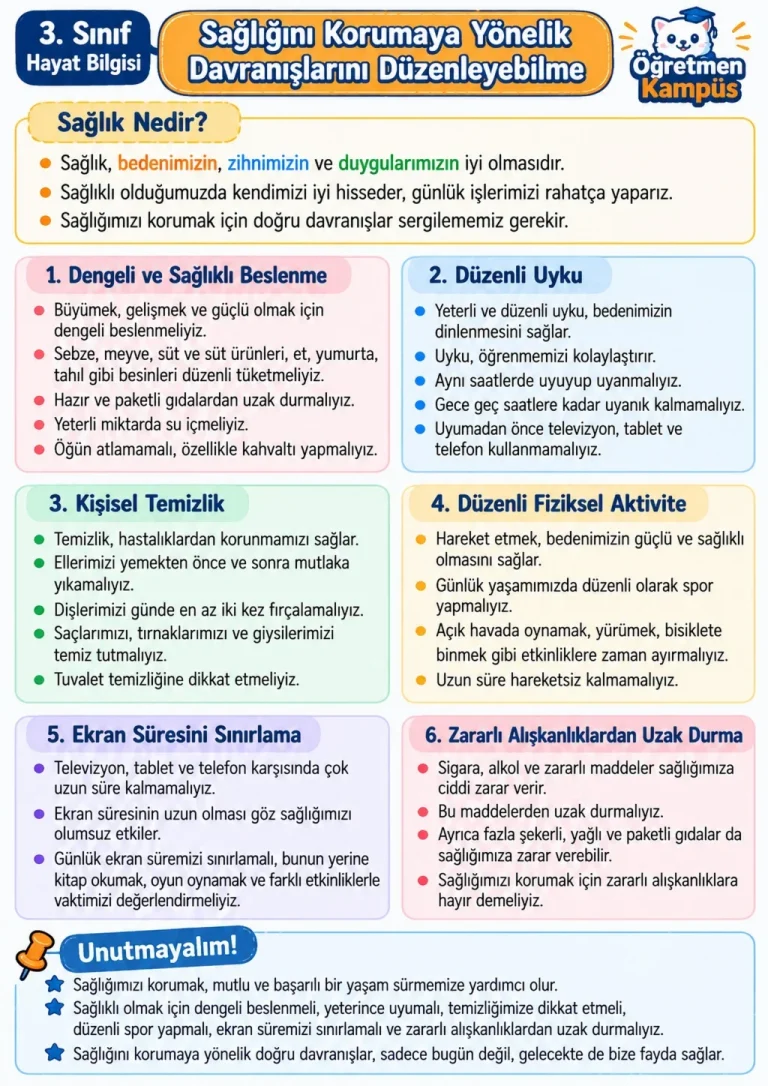 3. Sınıf Hayat Bilgisi Sagligini Koruma Öğretmen Notu