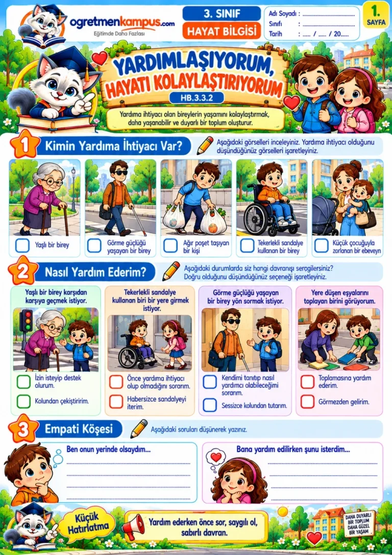 3. Sınıf Hayat Bilgisi Yardımlaşma ve İyilik Projesi Etkinliği