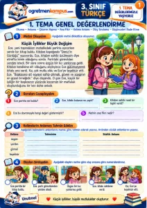 3. Sınıf Türkçe 1. Tema Genel Değerlendirme ve Beceri Kontrolu