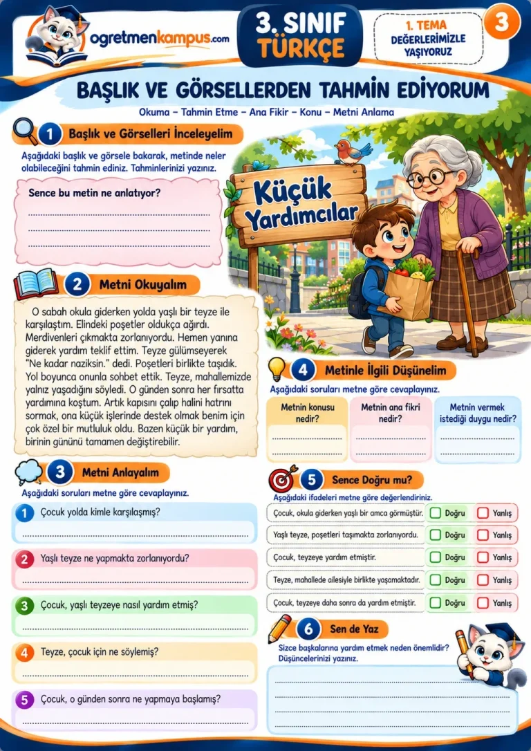 3. Sınıf Türkçe Başlık ve Görsellerden Tahmin Ediyorum
