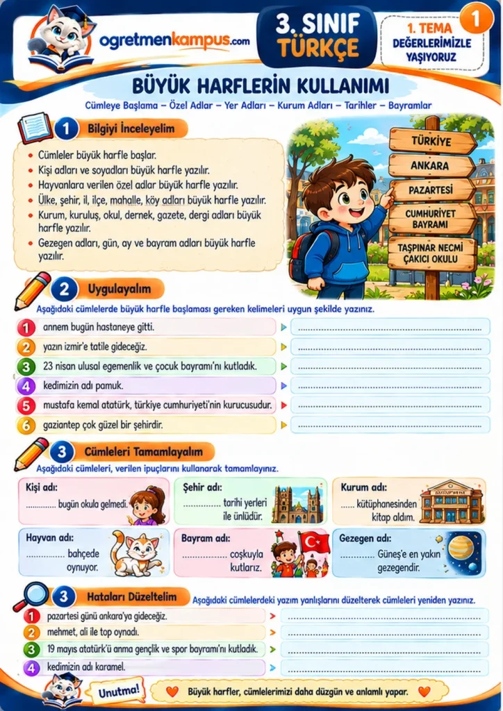 3. Sınıf Türkçe Büyük Harflerin Kullanımı ve Noktalama İşaretleri