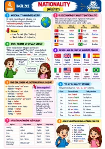 4. Sınıf İngilizce Nationality Defter Notu