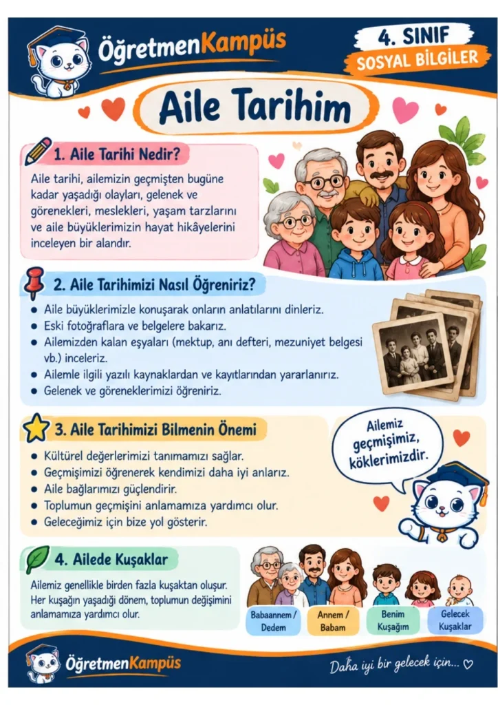 4. Sınıf Sosyal Bilgiler Aile Tarihim Kes Yapıştır Etkinliği